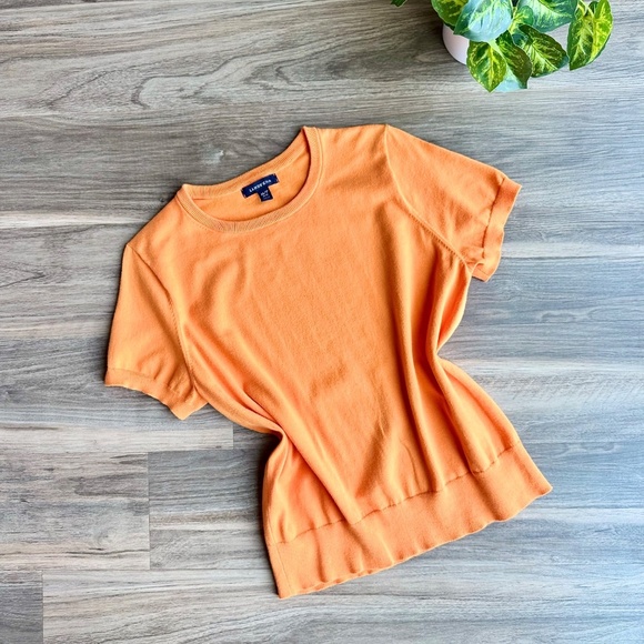 Lands’ End Orange Cotton Blend Crewneck Short Sleeve Sweater – Size M Petite - Picture 1 of 9